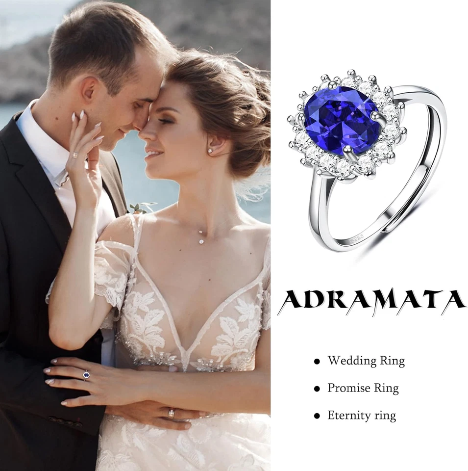 925 Anelli in Argento Sterling per Donna, Anello Di Fidanzamento Zaffiro, Anelli - Immagine 4 di 4