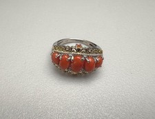 Mediterranean Coral Fire Opal Yellow Gold Overlay Sterling Silver Ring