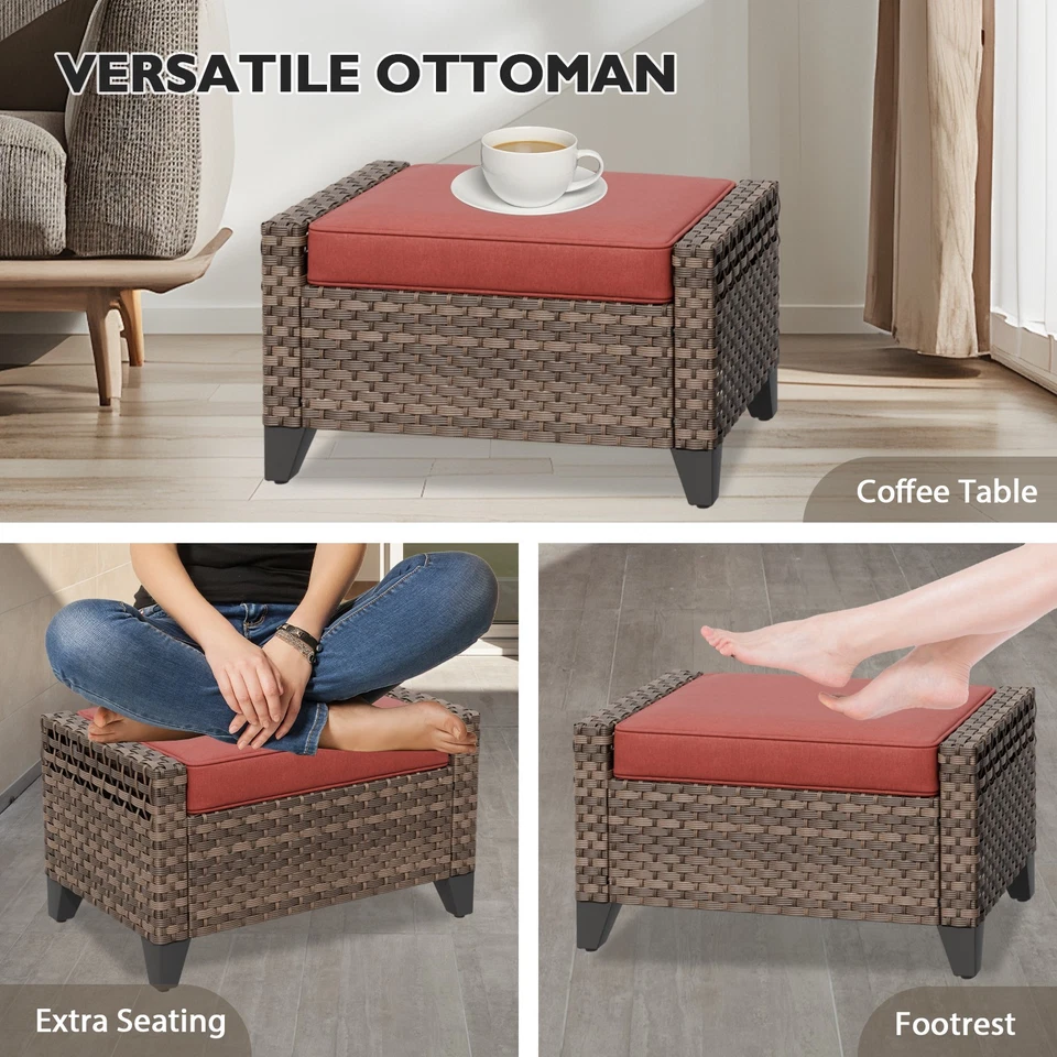 EAGLE PEAK 2 Piece Wicker Outdoor Ottoman with Removable Cushions - Image 4 of 4