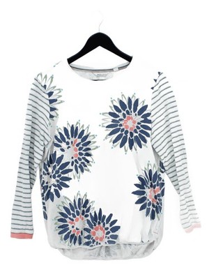 White Stuff Damen Top S weiß geblümt 100% Baumwolle Langarm Rundhals Basic