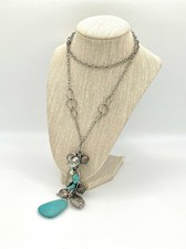 Boho Statement Long Necklace Faux Turquoise Charm Cluster Pendant Western Chic