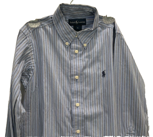 Polo Ralph Lauren Boy's Dress Shirt Size 6 Blue Stripes Long Sleeve 147 - Picture 3 of 7