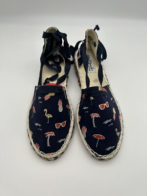Laura Marana Not Rated Espadrilles, Blue Beach Scene, Straps Size 8.5*