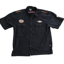 Harley Davidson Men  s 2XL Button Up Mechanic Shirt Black Pockets F. One
