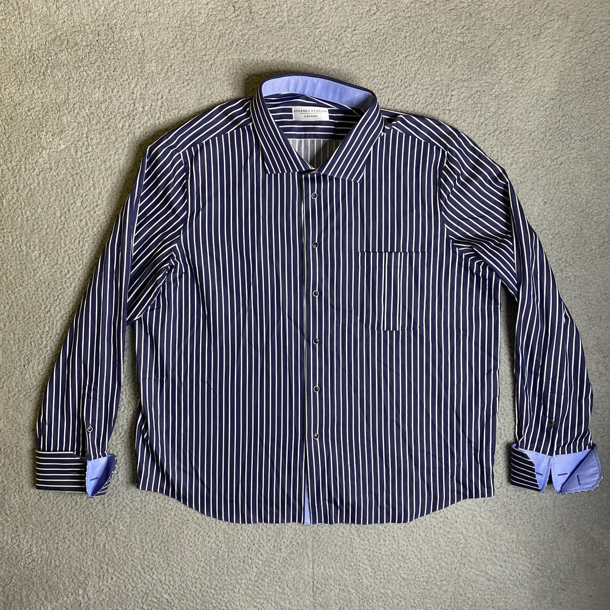 Stephen Kempson Shirt Men 51 2XL Long Sleeve Button Up Blue White
