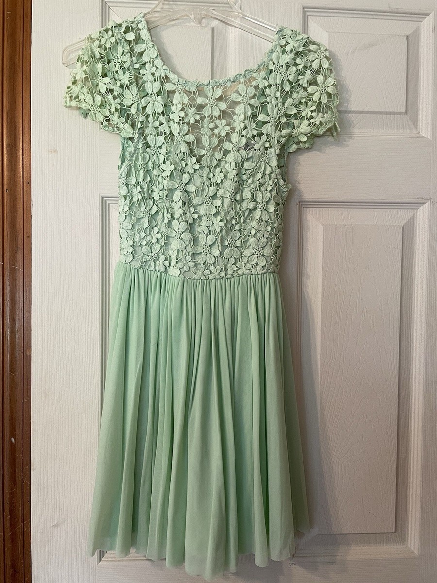 Angel Biba Sea Foam Green Dress with Floral Lace Top Size 8