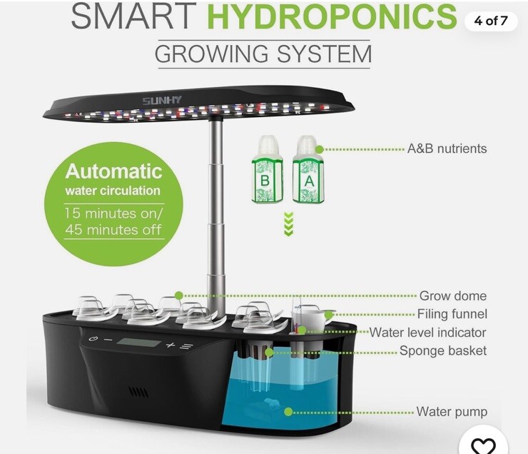 SUNHY Hydroponics Growing System 12 Pods Starter Kit with LED Grow Light Black