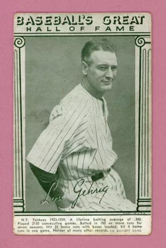 1948 Baseball's Great Hall of Fame Exhibit Lou Gehrig Baseball Card VG fwc