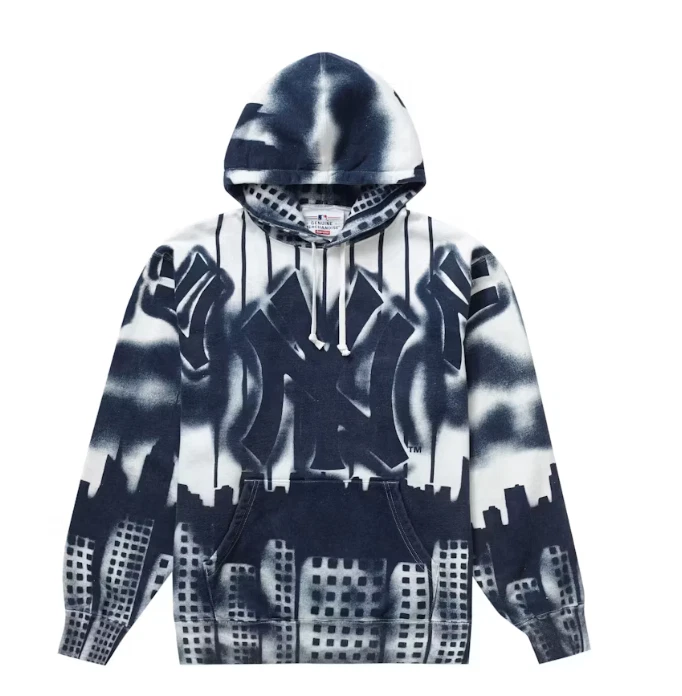 Sweat à capuche aérographe Supreme x New York Yankees blanc bleu   Taille L