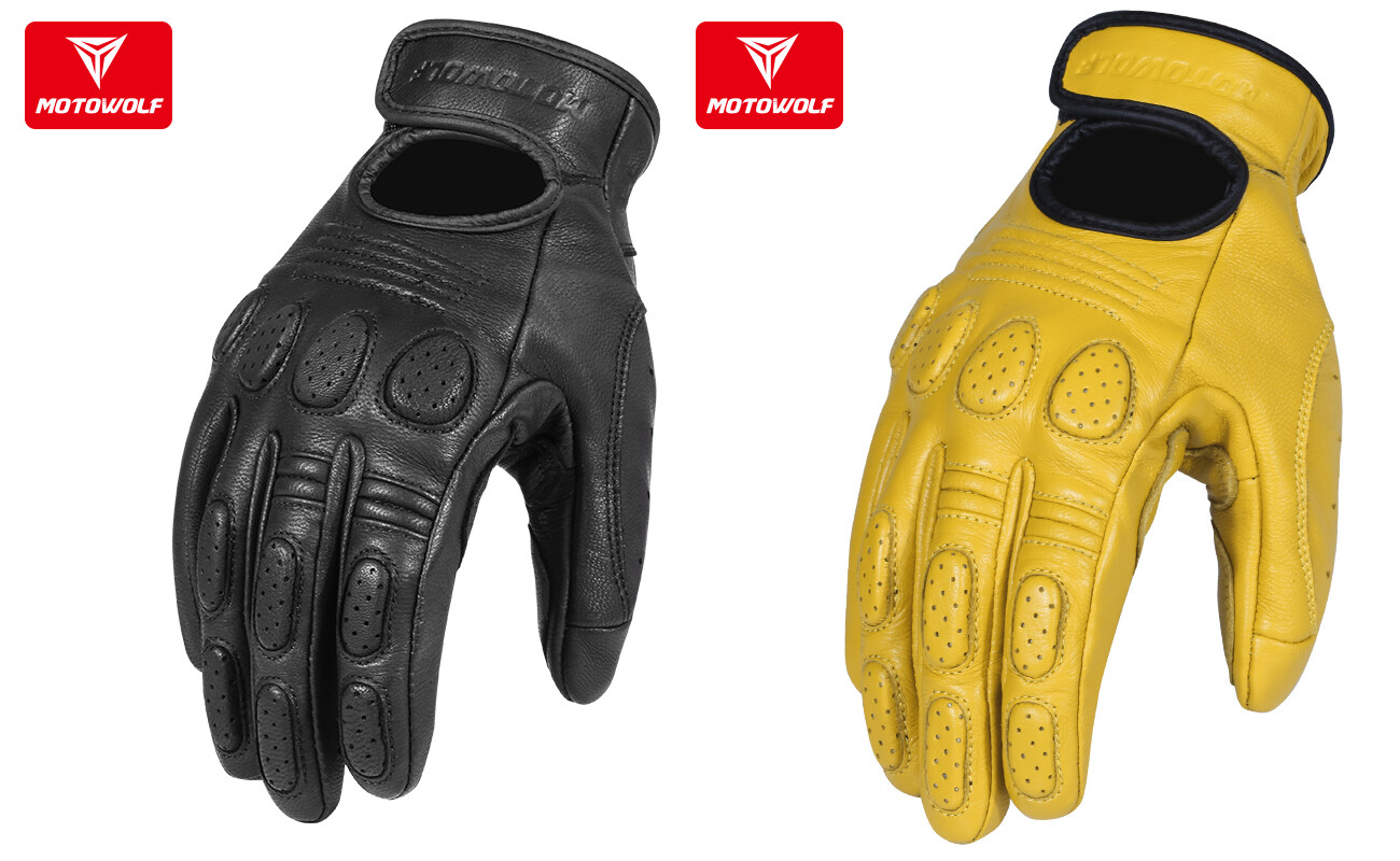 Guantes para motociclismo de cuero Motowolf 0302B Dedos Cortos - MotoWolf