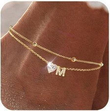 1PCS 14K Gold Plated M-Letter Layered Anklet Heart Foot Chain Bracelets Jewelry