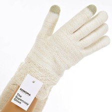 SONOMA Women's WHITE with GOLD METALLIC Sparkle WINTER GLOVES Touch Screen LINED