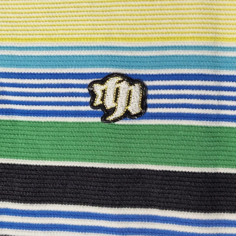 Camisa Polo Meca Para Hombre XL Verde Amarillo Rayas Algodón Hip Hop De Colección Años 2000 Foto 3 de 4