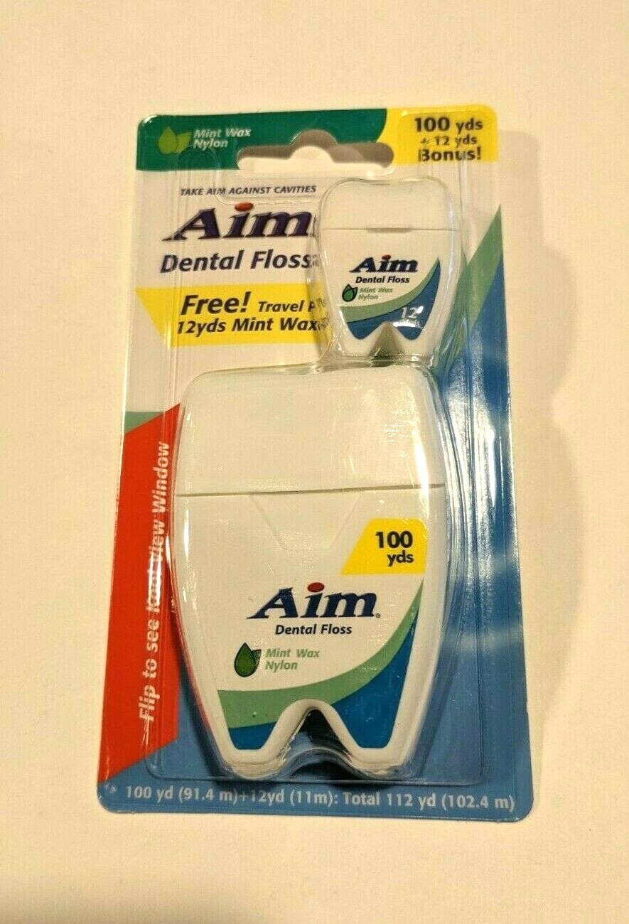 12 PCS AIM Dental Floss Mint Waxed Nylon, each 100+12 yds eBay