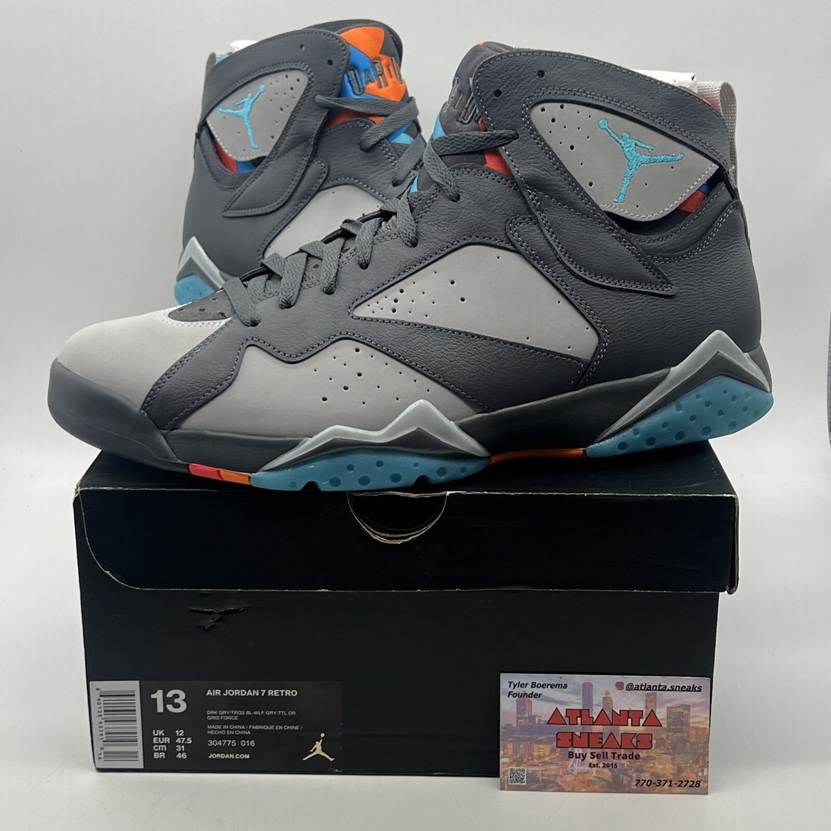 Size 13 - Air Jordan 7 Retro Barcelona Days Grey Blue Orange Suede