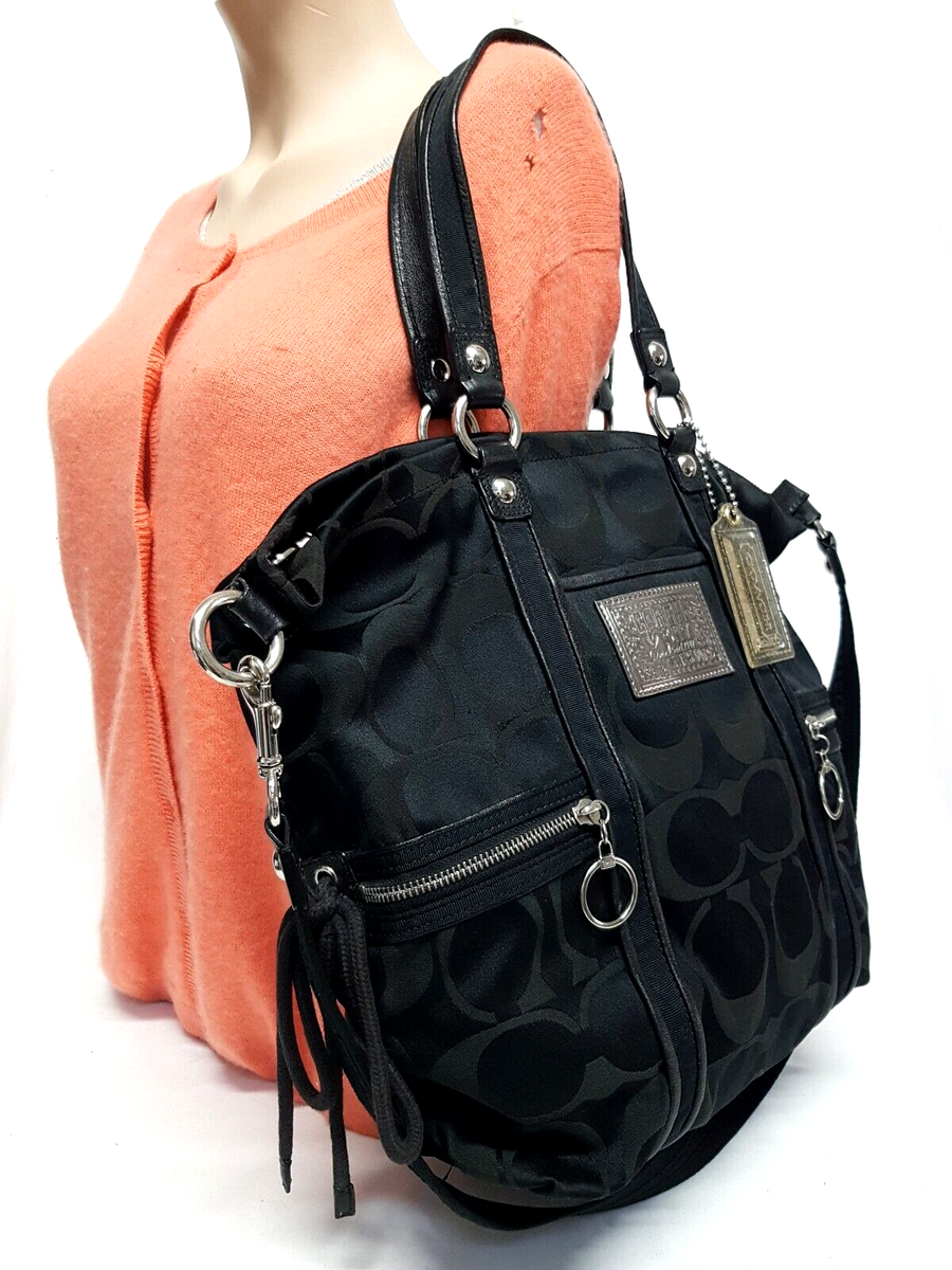COACH POPPY SIGNATURE LUREX SPORTLIGHT BLACK JACQUARD TOTE
