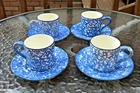 4 Stangl Blue Town And Country 3” Mugs And Saucers @S