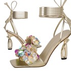Women's Rhinestone Lace Up Ankle Strap High Heel Sandals Square Toe Shoes US9 — photo 2