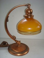 HANDEL ARTS AND CRAFTS DESK LAMP WITH SIGNED STEUBEN BORDER ART GLASS SHADE