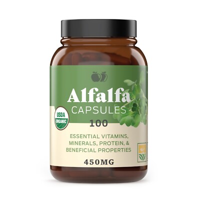 Organic Alfalfa Leaf - 100 Capsules - 460mg Pure Dried Powder Tablets