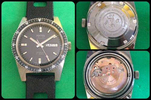 HILTON WATCH-vintage automatic-Skin Diver-sub-N.O.S.-cal.AS1906-Steel-Swiss Made - Afbeelding 1 van 12