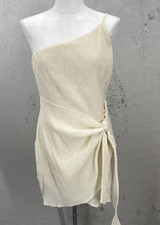 Lulus Dress XL You Love It Cream One Shoulder Faux Wrap Mini Crinkle Beach