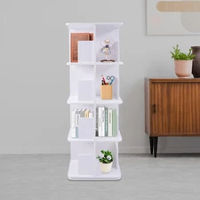 4-Tier Bookcase Storage Shelf Bookshelf Freestanding Display Rack 360° Rotating