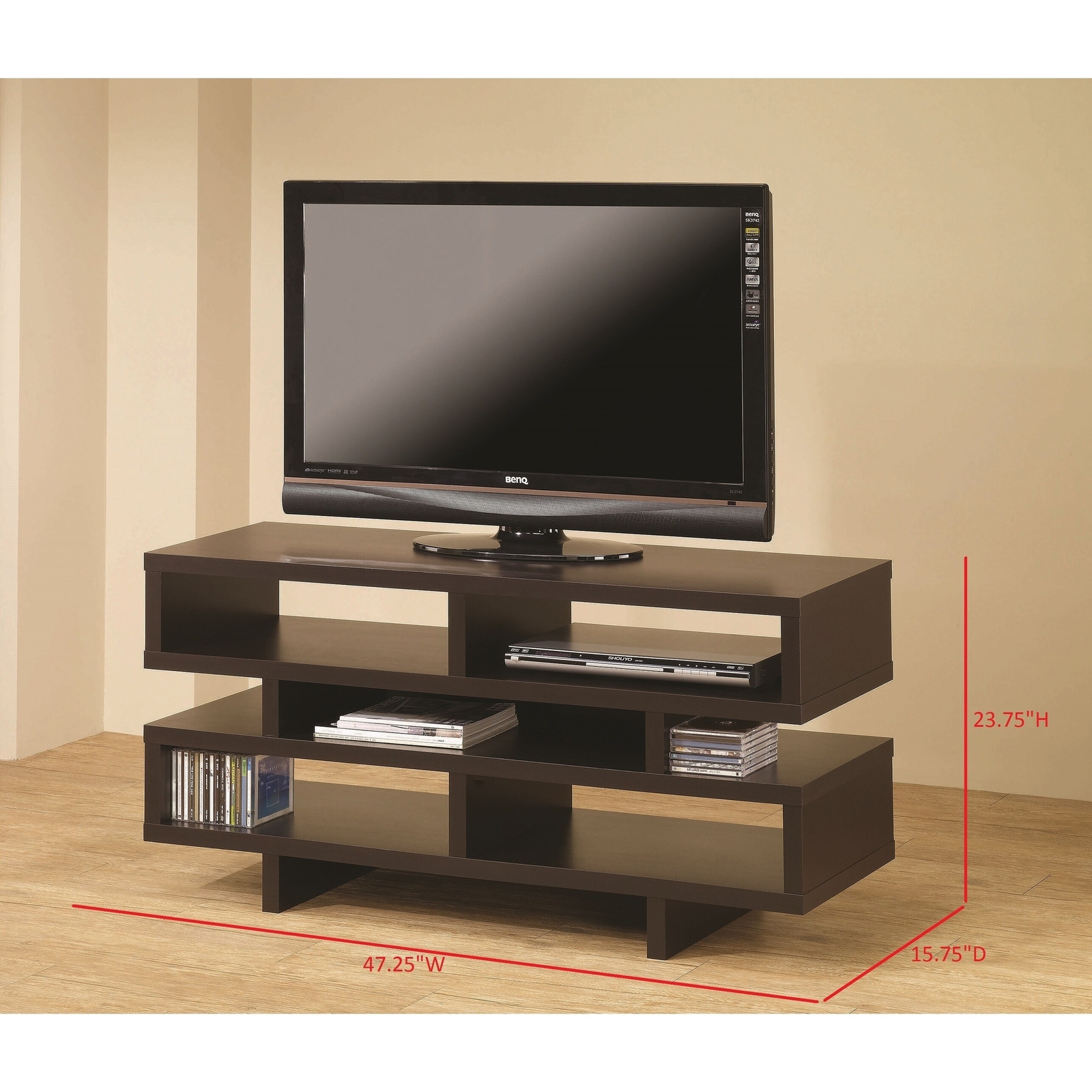Coaster Furniture Parker Cappuccino TV Console with 5 Open White 47"L x 15"D x 2
