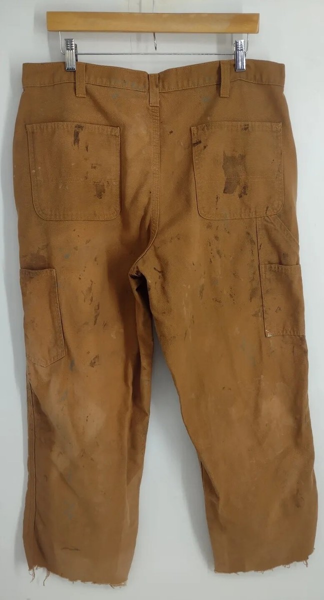 Carhartt Distressed Paint Stain Hole Dungaree Utility Brown Work