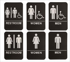ADA Compliant, Restroom Signs, Black, with Braille text 6"x9"