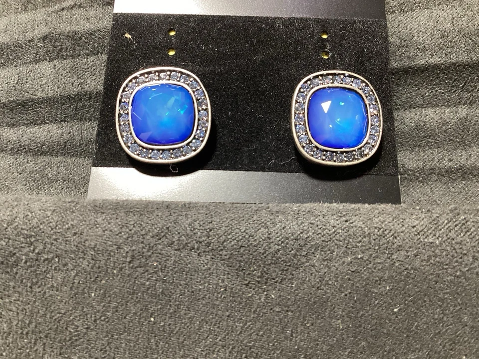 Givenchy Earrings Blue Crystal Studs Pierced Silver Tone Rhinestones - Image 4 of 4