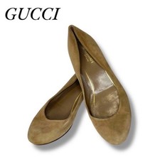 Rare GUCCI Suede Studded Heel Flat Shoes Beige Women's 34.5 (US 5.5)