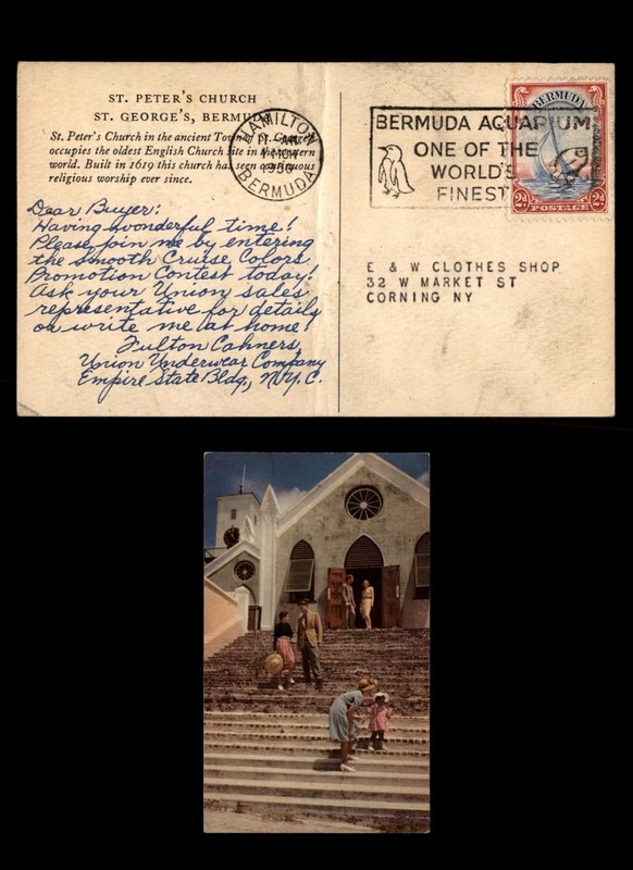 Mayfairstamps Bermuda 1950s Hamilton to Corning NY USA St Peter's church in St G