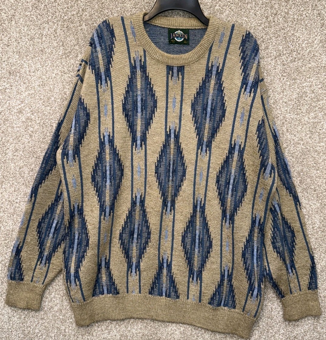 Vintage Jantzen Mens 2XLT Tall Western Aztec Knit Crewneck Pullover Sweater USA