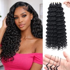 16 Inch 100 Strands 180g Deep Wave Feather Crochet Hair 1B Pre-Looped Hair f