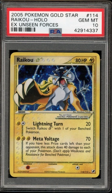 Pokemon Raikou Holo Unseen Forces 114/115 Gold Star PSA 10 Gem Mint