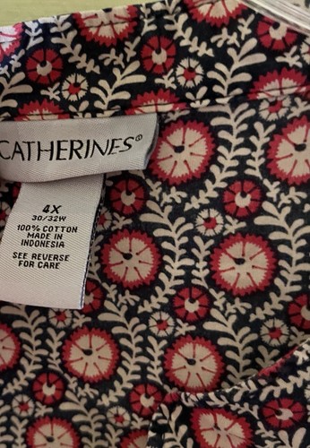 Catherines Womens Button Up Top Size 4X Dark Floral 3/4 Sleeve Roll Tab Casual - Picture 2 of 2