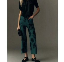 Maeve The Colette Magic Fabric Crop Wide-Leg Pants Stretch in Green Floral 26