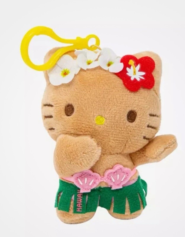 Sanrio Hello Kitty Hula Girl Hawaii Clip-On Plush Keychain Collectible 