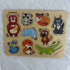 Wooden Animal Puzzle for Baby and Toddler  Wild Animal Set - Developmental