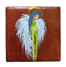 Angel of Guidance Painting Color shift on Ceramic Tile Magnet Art by Rain Crow