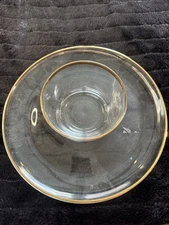 1999 Anchor Hocking Canyon Gold 24k Gold Plated Rim Plate And Dip Bowl