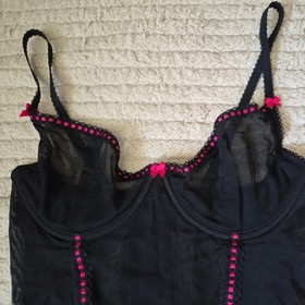 Vintage Ann Summers Black Extra Sheer Peep Corset Lace & Ribbon Trim Size 36DlC