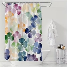 Watercolor Four-leaf Clover Waterproof Shower Curtain Bathroom Decor