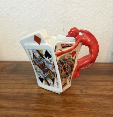 ROYAL BAYREUTH Antique Devil & Playing Cards Figural Porcelain Creamer, 3.5''