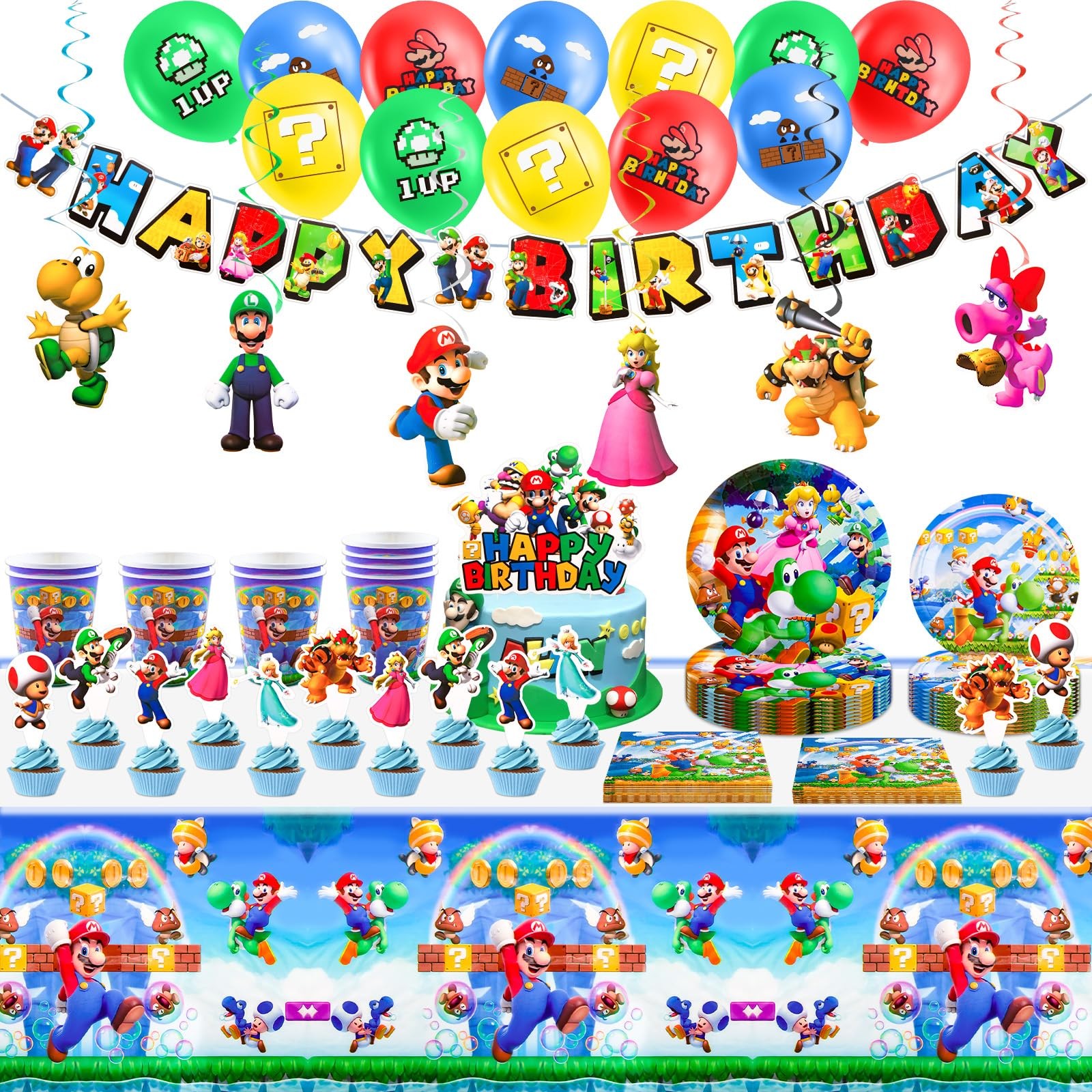 Kit Anniversaire Mari 95 Pièces Chic avec Vaisselle en Carton Rigide