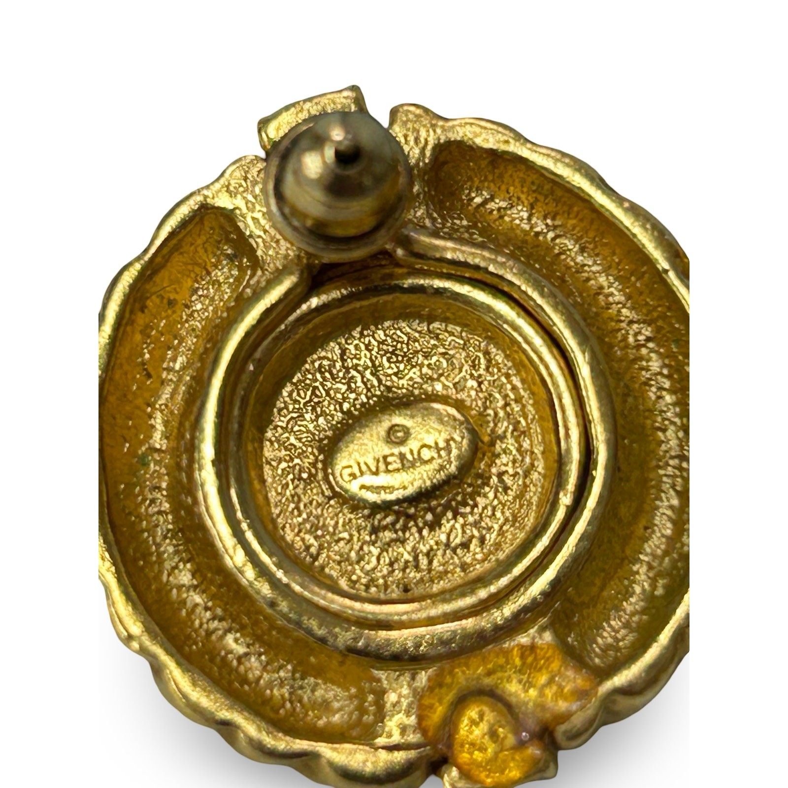 Vintage Givenchy Gold Tone Green Cabochon Earrings Pierced  thumbnail 4