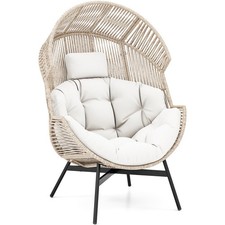White Wicker Egg - Style Chair with Cushion for Luxurious Relaxation