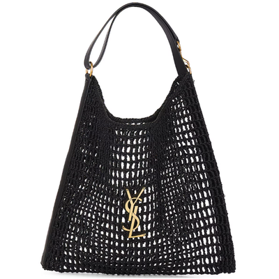 NEW SAINT LAURENT $2500 YSL RAFFIA CROCHET BLACK SUMMER BAG