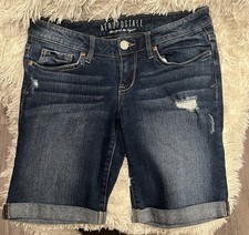 Aeropostale Women s Bermuda Dark Wash Distressed Cuffed Jean Shorts Size 6